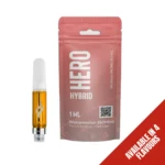 Cartuccia da 1ml Hero Sativa THCH al gusto Watermelon Skittlez con tecnologia 510 CCELL, esposta accanto alla confezione di ciliegie. Disponibile in 4 gusti.