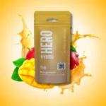 Hero Hybrid Mango Kush 1ml THC-JD 510 CCELL cartridge, featuring vibrant mango imagery, delivering a tropical, smooth vaping experience with zero nicotine and zero THC.