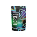 Hero THCP Series fiore premium di Cali, gusto Silver Haze, confezione da 5 grammi con il 10% di THCP Sativa, caratterizzata da un audace e colorato design geometrico della confezione.