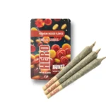 HERO THC-JD Series Premium Indoor Flower al gusto Runtz, busta da 5 grammi con miscela Sativa al 50%, accompagnata da tre spinelli pre-rollati RAW.